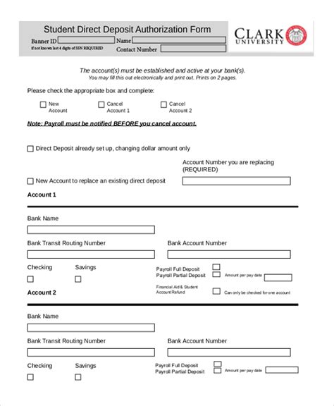 Direct Deposit Form Pdf Printable