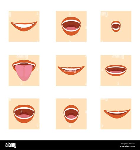 Vector Illustration Flat Mouth Icon Set Cartoon Mouth Expressions