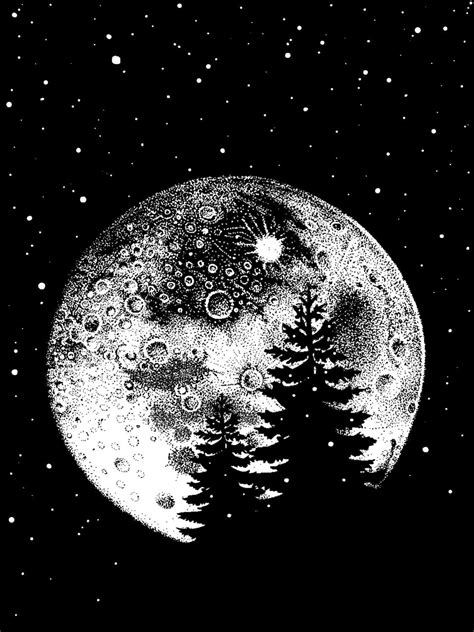 Moon In The Pines Screenprint Moon Art Scratchboard Art Moon Drawing