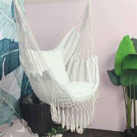 Portable large cotton rope hammock chair portable hanging chair (white) #jt1. Hanging Rope Hammock Chair Porch Swing Seat, Large Hammock ...