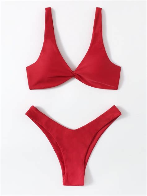 Red Sexy Collar Plain Embellished High Stretch Women Clothing Bikini