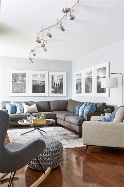 The right layout makes your long, open or square living room attractive and user friendly. large sectional seating in a family room with family art ...