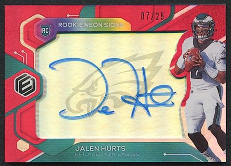 Eagles' coach doug pederson jalen hurts will start at qb after all. Jalen Hurts 2020 Panini Elements Rookie Neon Signs Red Autograph #RNSJU - #07/25 | Pristine Auction