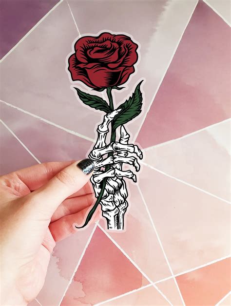 Skeleton Hand Holding Rose You Red Rose Sticker Skull Hand Etsy