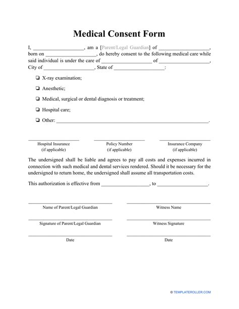 Printable Medical Consent Form Template Printable Templates