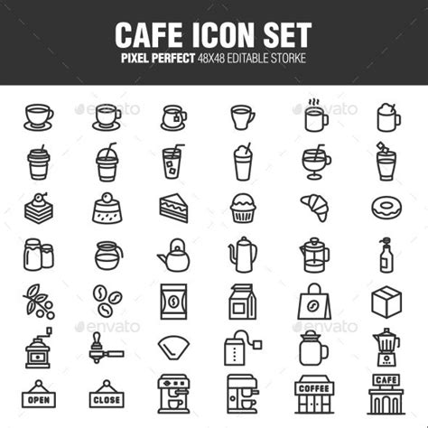 Choose from 220+ cafe icon graphic resources and download in the form of png, eps, ai or psd. #CAFE ICON SET - #Business #Icons | 아이콘, 디자인, 흑백