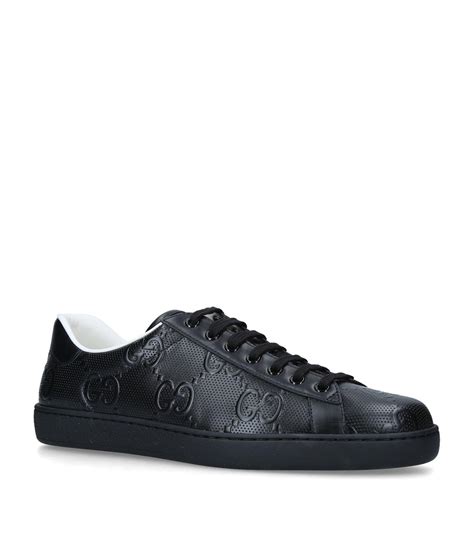Gucci New Ace Monogram Embossed Leather Low Top Trainers In Black For