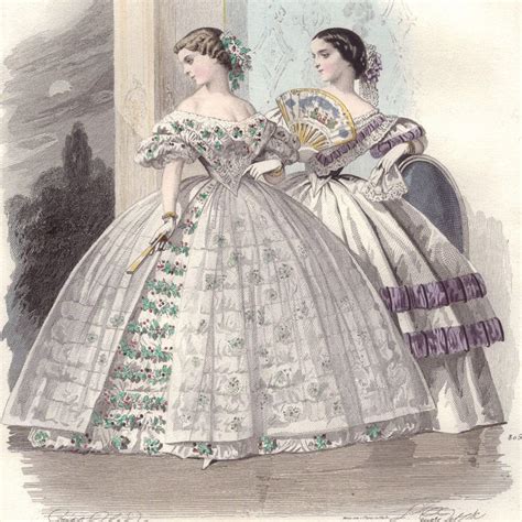 An actual page from one of the earliest fashion magazines, la mode de france , featuring :toilettes. 1860 FRENCH Print plate VICTORIAN High FASHION Ball Dress ...
