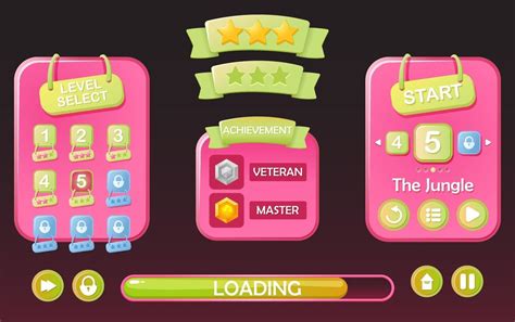 Set Of Level Selection Game Ui Pop Up And Star With Ribbon For 2d Gui