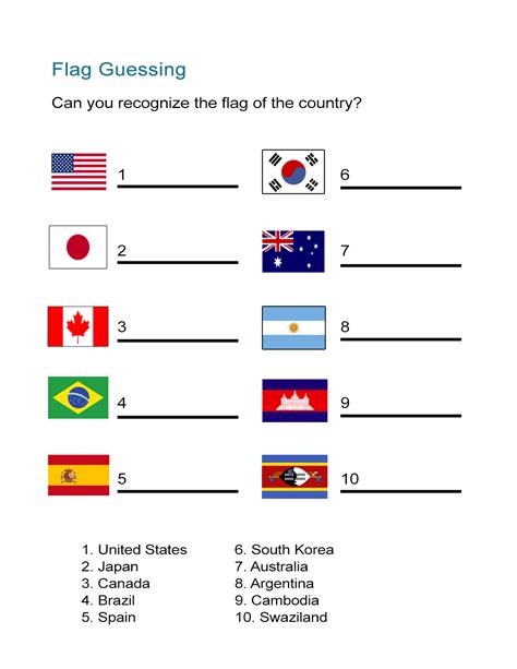 Flag Worksheet Can You Identify The Country Flag All Esl