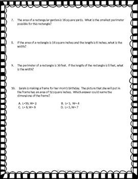 Area and Perimeter Word Problems- 4th Grade by Holly's Math and More
