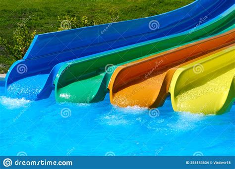Colorful Slides In The Water Park In Summer Stock Photo Image Of