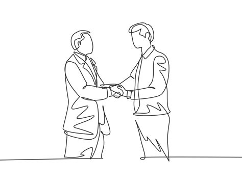 Single Line Drawing Of Businessmen Handshaking His Business Partner