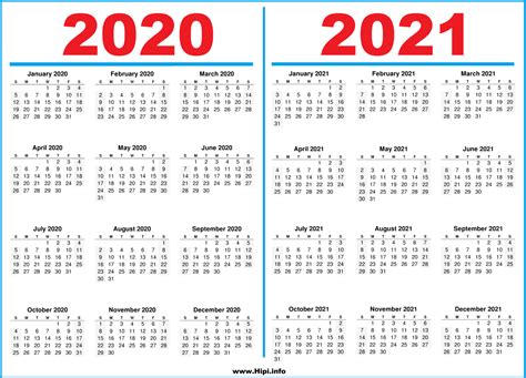 Printable 2 Year Calendar 2020 And 2021 Calendars