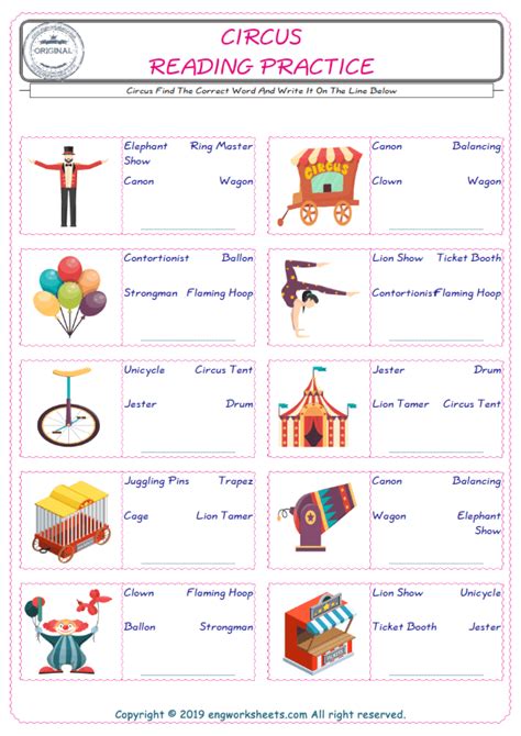 Circus English Esl Vocabulary Worksheets Engworksheets