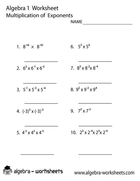 These simple story problems focus on missing values for all the basic operations, but they are presented in way to ease into algebraic equations. Multiplication Exponents Algebra 1 Worksheet | Algebra 2 ...