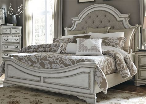 Magnolia Manor Antique White King Upholstered Panel Bed Upholstered