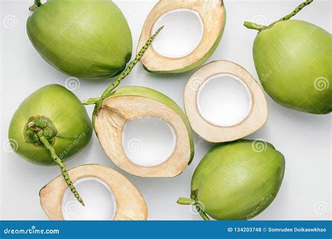 Fresh Young Green Coconuts On A White Background Stock Photo Image Of