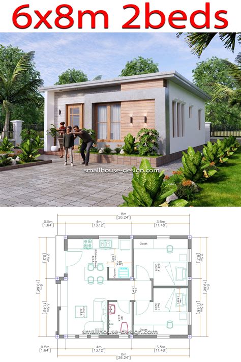 Small House Design 6x8 With 2 Beds 48 Sqm 3d Pdf Floor Plans Simple