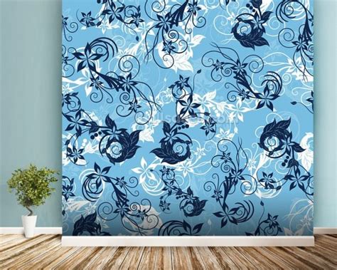 Floral Blue Wallpaper Wall Mural Wallsauce Usa