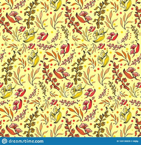 Seamless Red Colorful Floral Pattern Stock Vector Illustration Of