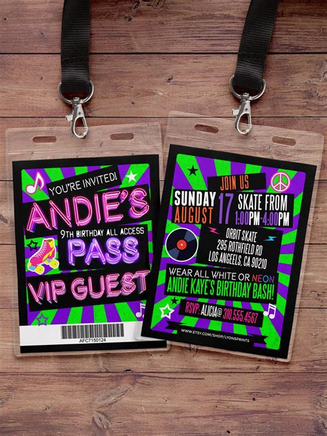 Retro Neon VIP PASS Backstage Pass Vip Invitation Etsy