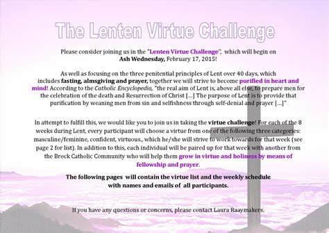 Lenten Virtue Challenge Brock Catholic Students Association