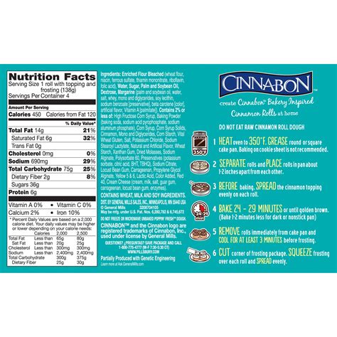 Pillsbury Cinnamon Rolls Nutrition Label