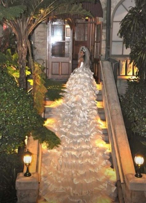 longest wedding dress train     white