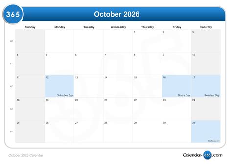 October 2026 Calendar