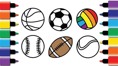 How To Draw Sports Balls Drawing And Colouring Book For Kids Youtube