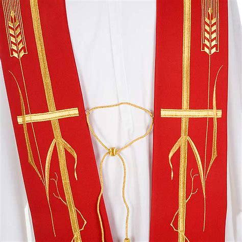 Liturgical Stole With Golden Cross Ear Of Wheat And Grapes Online