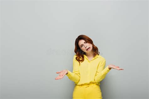 Upset Woman Showing Shrug Gesture While Stock Photo Image Of Pretty Discouraged