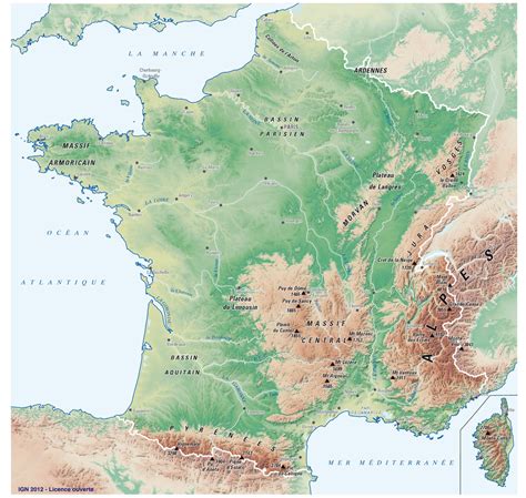 Carte De France Avec Relief Montagnes Et Plaines