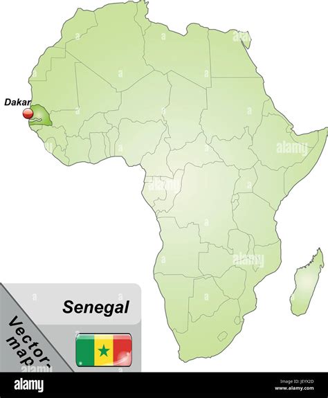 Island Map Of Senegal With Capitals In Green Stock Vector Image And Art