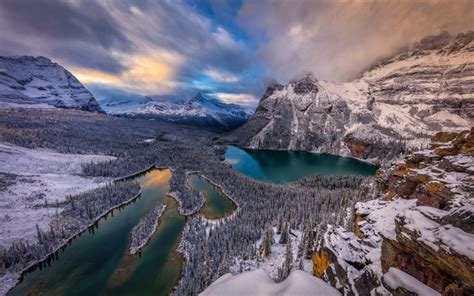 Download Wallpapers Lake Ohara Winter Mountains Forest Blue Glacial