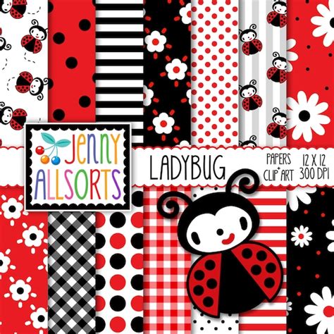 Paper Digital Ladybugs Paper Pack Ladybug Digital Collage Kids Pattern
