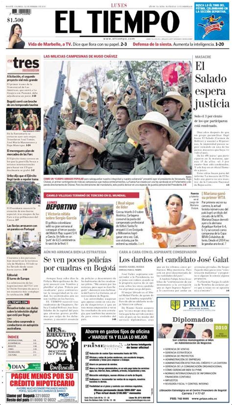 No, cambiar correo si, enviar queremos que encuentres las noticias que más te interesan sigue tus temas favoritos en … Periódico El Tiempo (Colombia). Periódicos de Colombia. Edición de lunes, 22 de febrero de 2010 ...