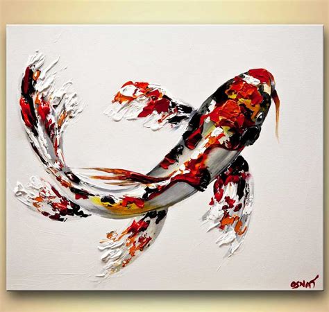 Red Koi Fish Impresi N Abstracta Pintura Abstracta Arte De Etsy