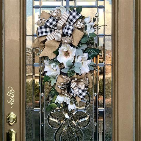 Farmhouse Front Door Swag Black And White Door Decor Everyday Front