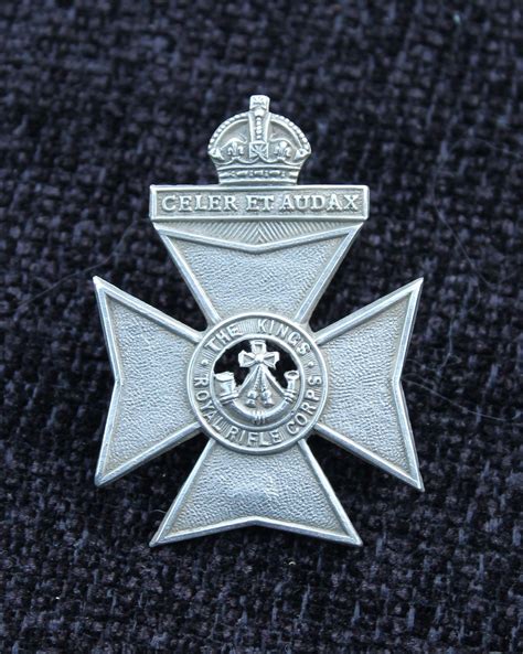 Kings Royal Rifle Corps Silver Cap Badge In Officers Silver Cap And