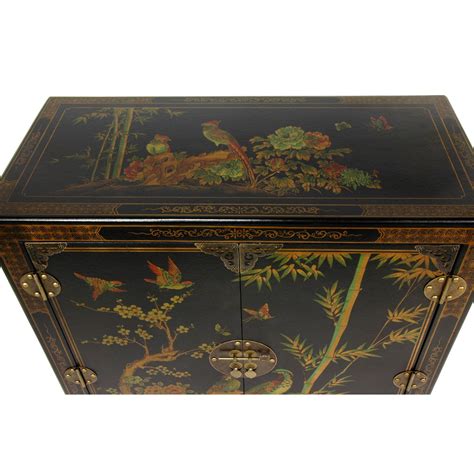 Oriental Furniture Black Lacquer Nestling Birds Cabinet Ebay