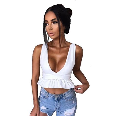 Women Sexy Ruffles V Neck Camis Ladies Slim Crop Tops Tanks Party Clubwear Vest In Camis From