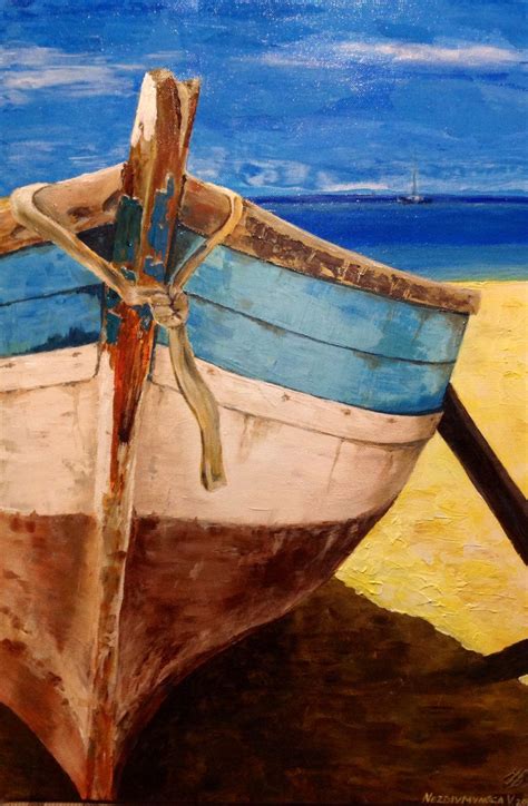 It is also less expensive. Boat on the beach Original acrylic Painting on canvas ...
