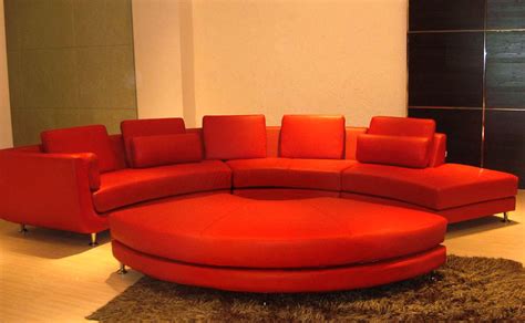 Contemporary Red Velour Fabric Curved Leather Sectional Sofa Ultra