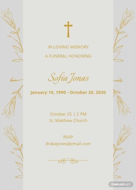 Sample Digital Funeral Invitation Template In Word Illustrator Psd