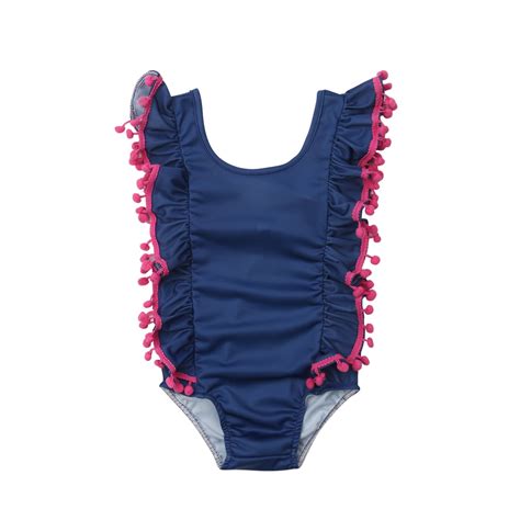Kids Baby Girls Swimsuit Solid Swimwear Swimming Costume 2019 Summer