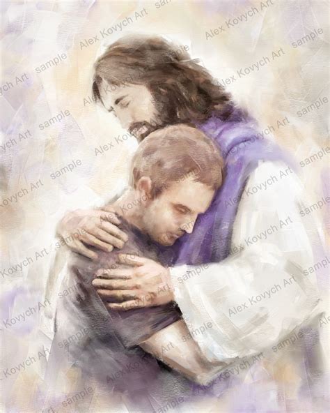 Jesus Christ Hugging Man Jesus With A Boy Or Man Watercolor Etsy Uk