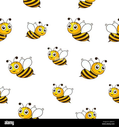 Flying Happy Bees Seamless Pattern Black And Yellow Bees Isolated On