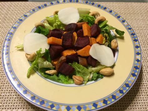 Roasted Beet And Sweet Potato Salad With Balsamic Dijon Vinaigrette